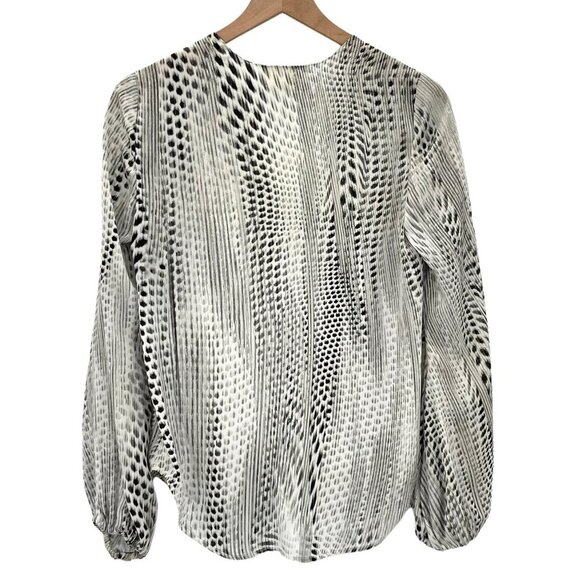L’Agence x Intermix Blouse Long Sleeve Silky V-Neck Mixed Print Black Ivory | 0 - Picture 7 of 10